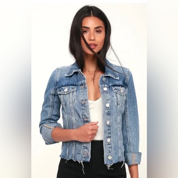 Blank NYC Jackets & Blazers - Blank NYC Traffic Jam Light Wash Raw Hem Denim Jacket Frayed M Medium